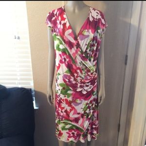 Tommy Bahama red-pink floral cap sleeve wrap dress